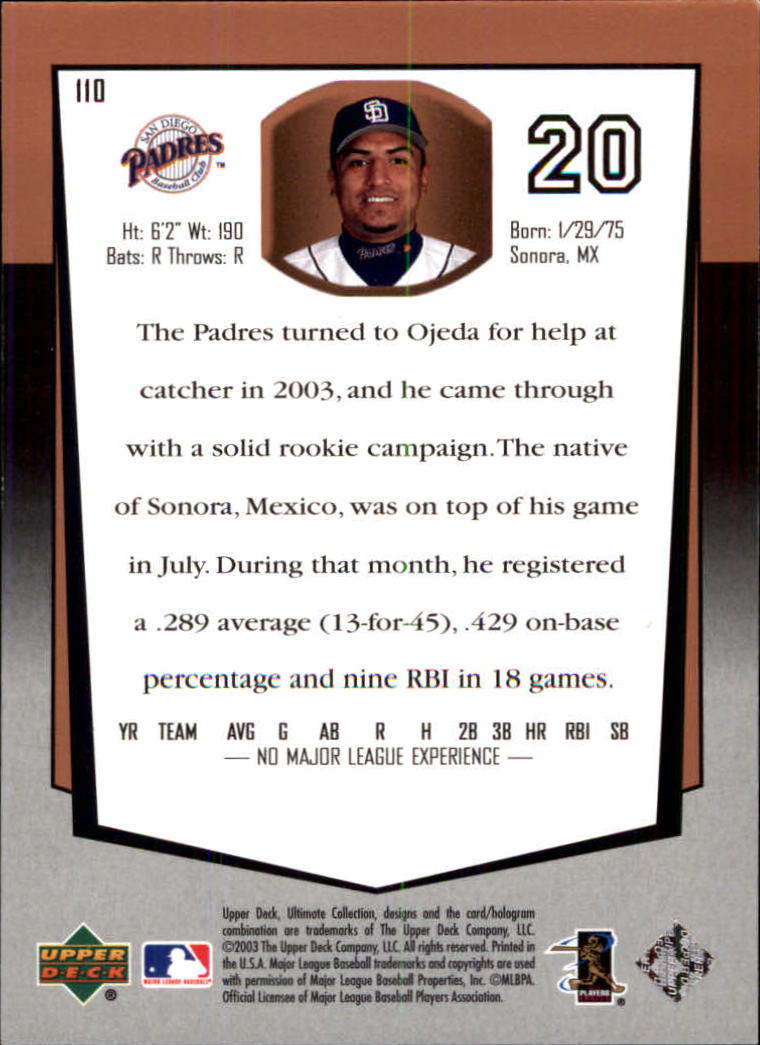 2003 Ultimate Collection #110 Miguel Ojeda UR T1 RC back image