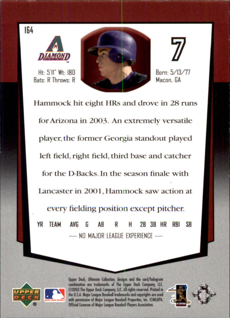 2003 Ultimate Collection #164 Rob Hammock UR T4 RC back image