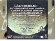2003 Ultra Moonshots Memorabilia #LG Luis Gonzalez Jsy back image