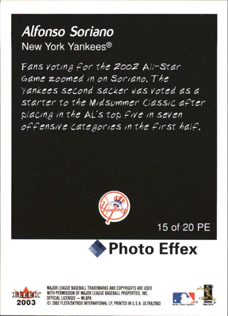 2003 Ultra Photo Effex #15 Alfonso Soriano back image