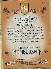 2003 Donruss Classics Membership #1 Babe Ruth back image