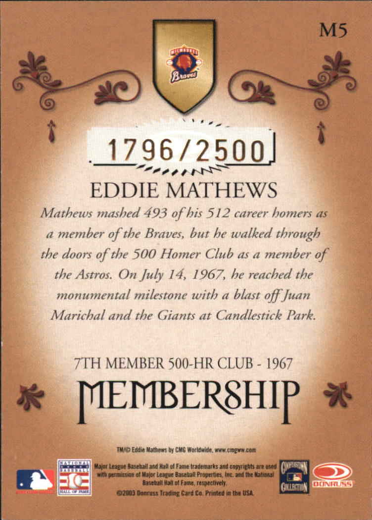 2003 Donruss Classics Membership #5 Eddie Mathews back image