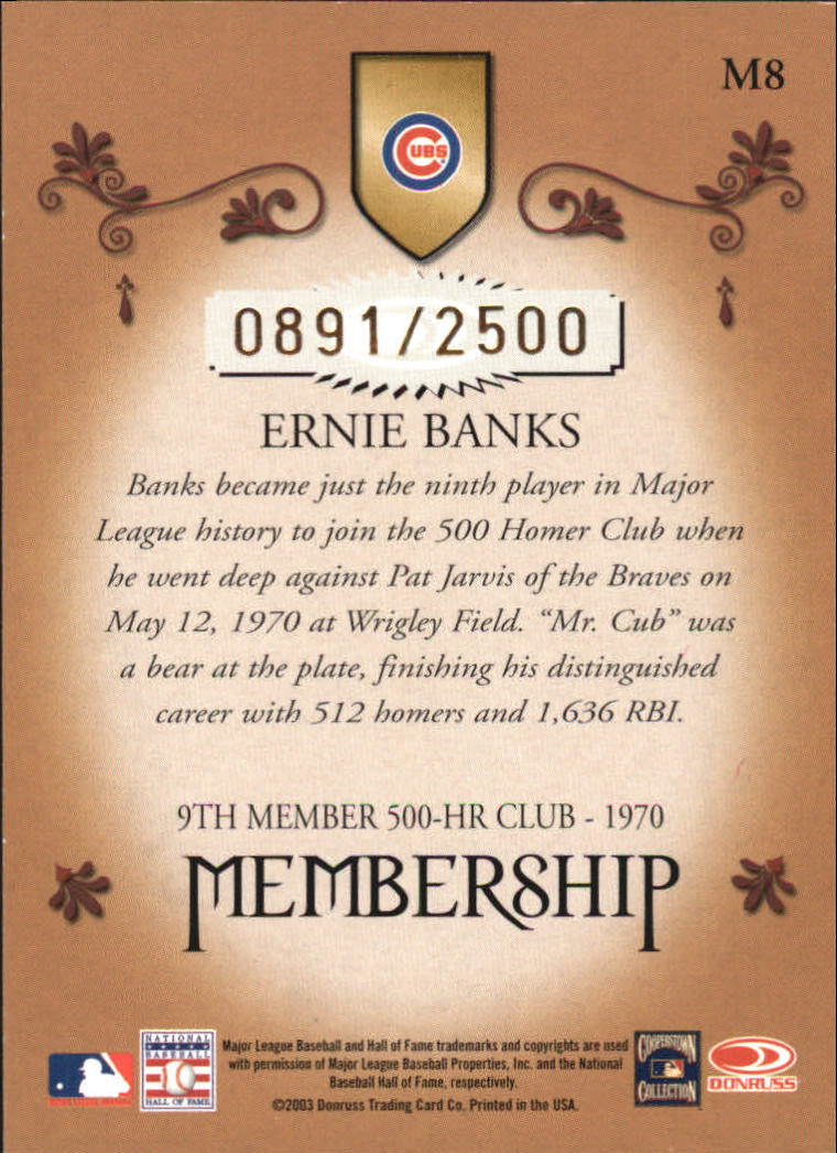2003 Donruss Classics Membership #8 Ernie Banks back image
