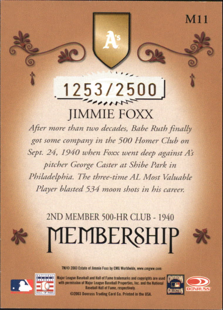 2003 Donruss Classics Membership #11 Jimmie Foxx back image
