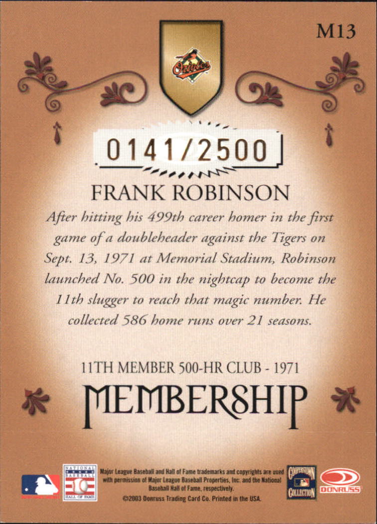 2003 Donruss Classics Membership #13 Frank Robinson back image