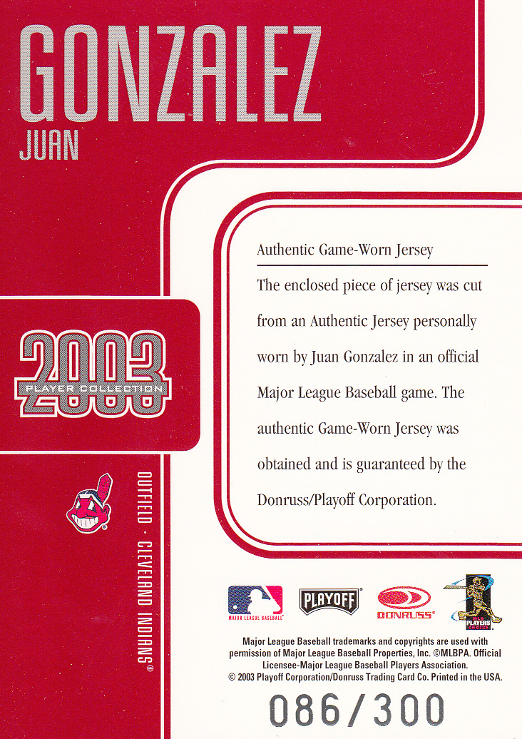 2003 Studio Player Collection #31 Juan Gonzalez Jsy back image