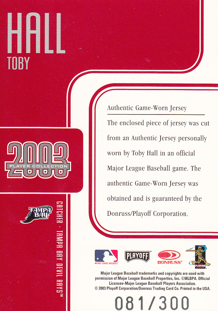 2003 Studio Player Collection #37 Toby Hall Jsy back image