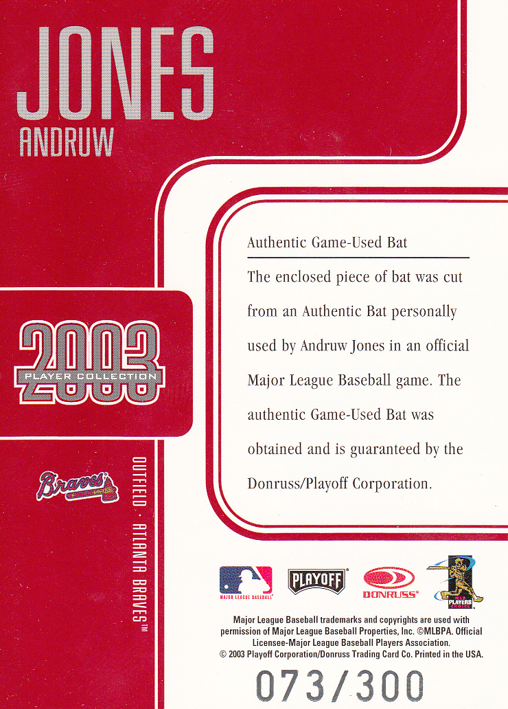 2003 Studio Player Collection #46 Andruw Jones Bat back image