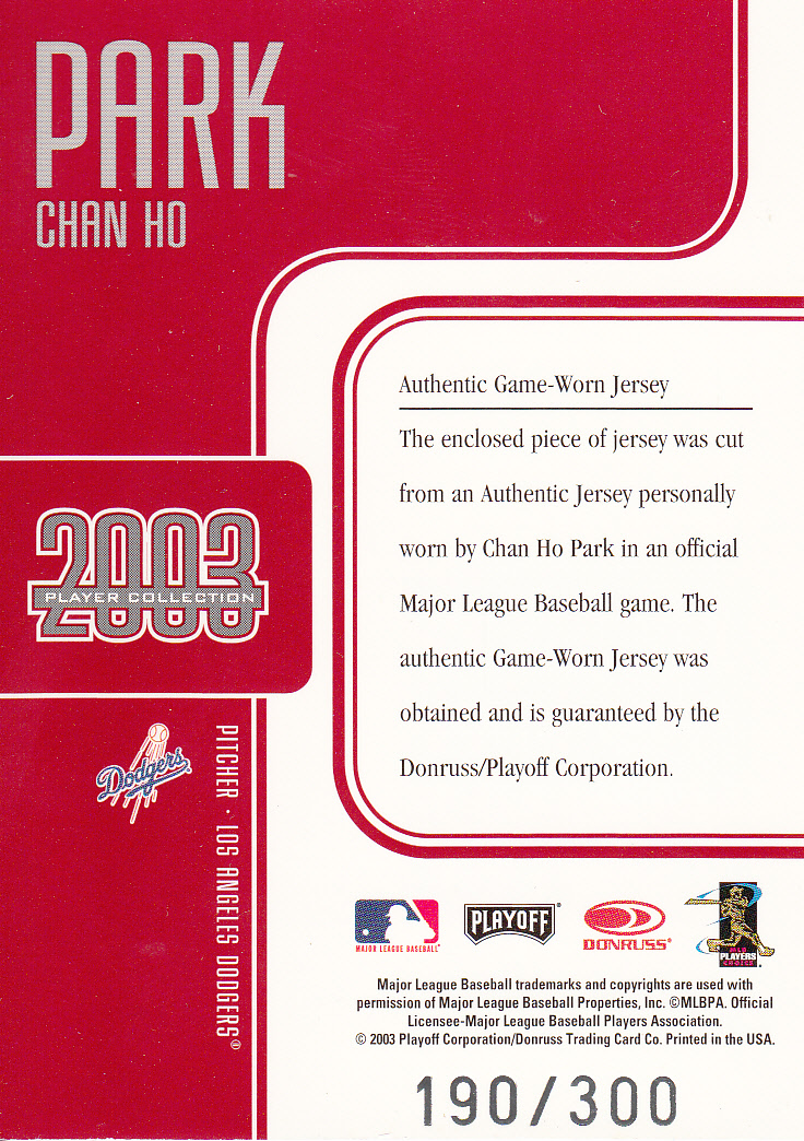 2003 Studio Player Collection #64 Chan Ho Park Jsy back image