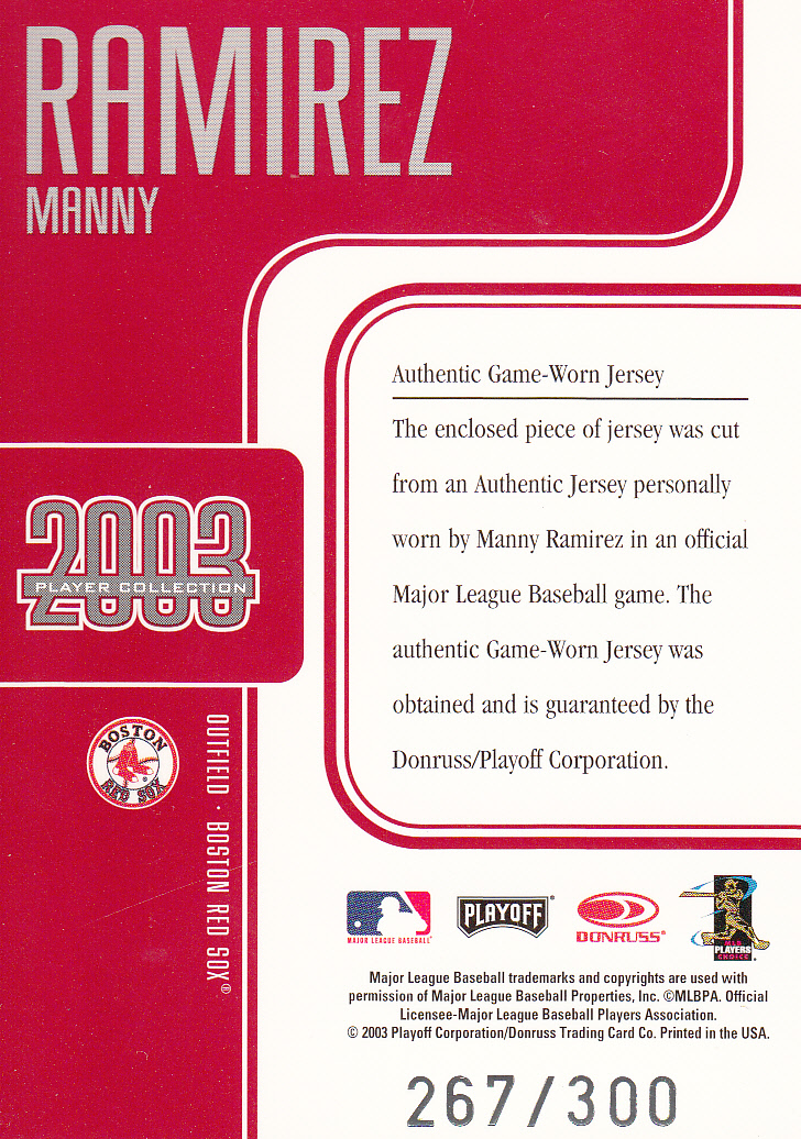 2003 Studio Player Collection #73 Manny Ramirez Jsy back image