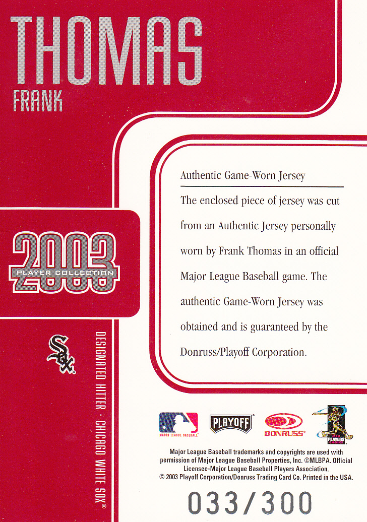 2003 Studio Player Collection #90 Frank Thomas Jsy back image