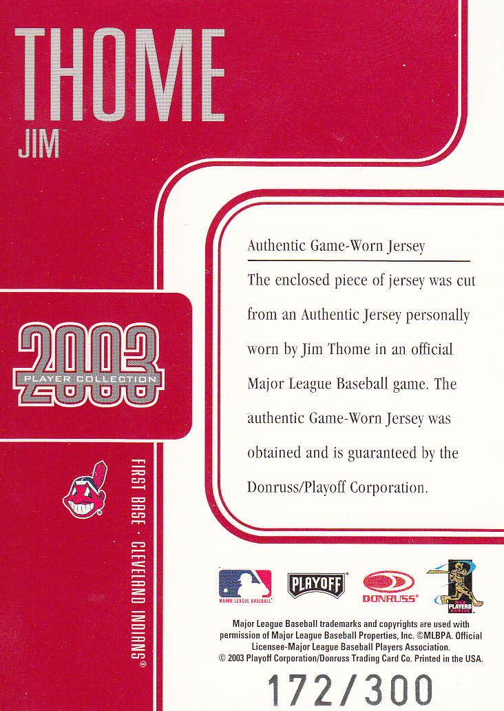 2003 Studio Player Collection #91 Jim Thome Jsy back image