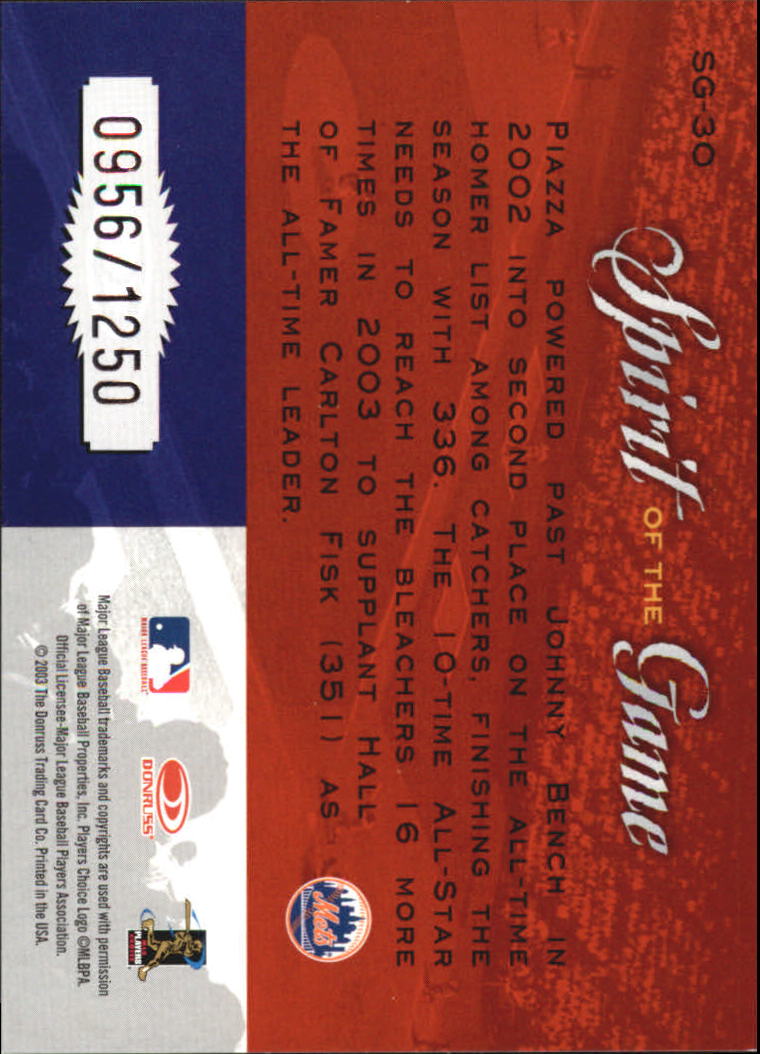 2003 Studio Spirit of the Game #30 Mike Piazza back image
