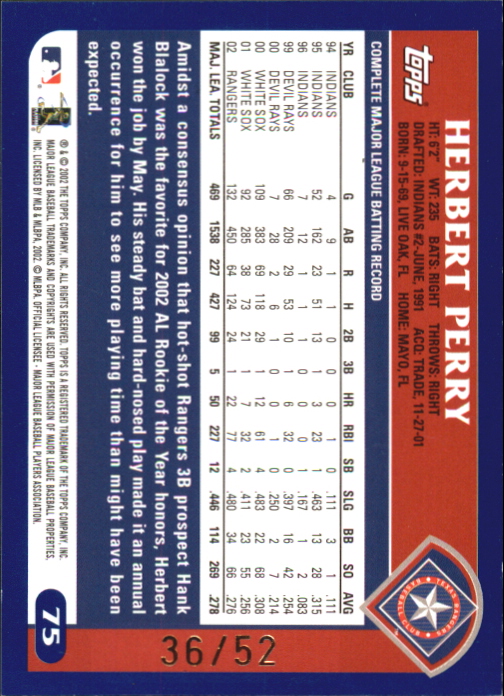 2003 Topps Black #75 Herbert Perry back image