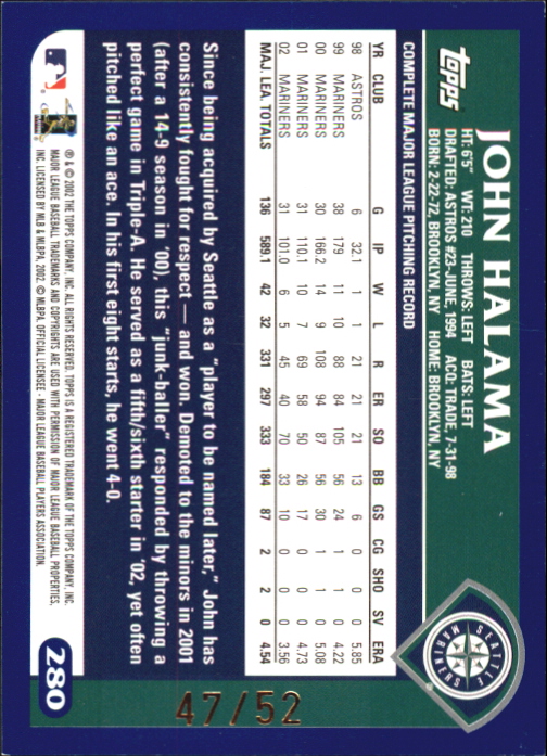 2003 Topps Black #280 John Halama back image