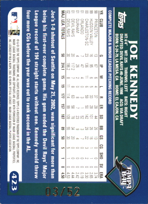 2003 Topps Black #423 Joe Kennedy