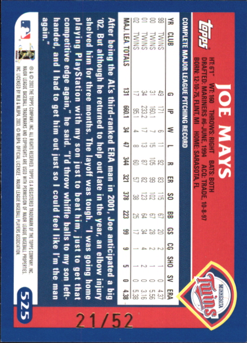 2003 Topps Black #525 Joe Mays
