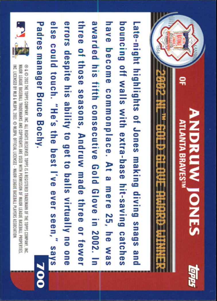 2003 Topps Home Team Advantage #700 Andruw Jones AW back image
