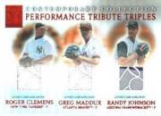 2003 Topps Tribute Contemporary Performance Triple Relics Red #CMJ Roger Clemens Uni/Greg Maddux Jsy/Randy Johnson Jsy