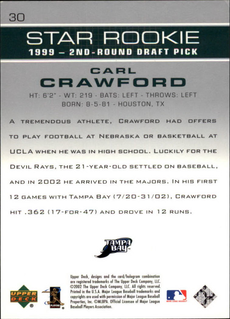 2003 Upper Deck #30 Carl Crawford SR back image