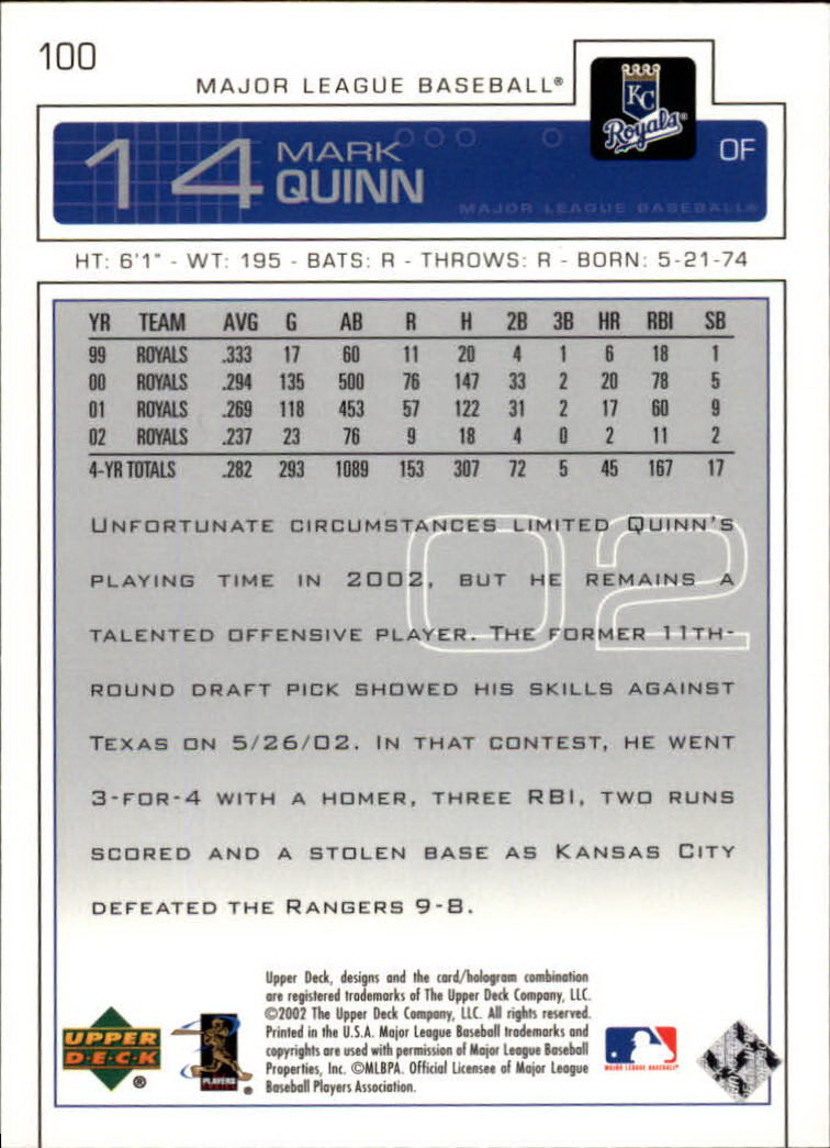 2003 Upper Deck #100 Mark Quinn back image