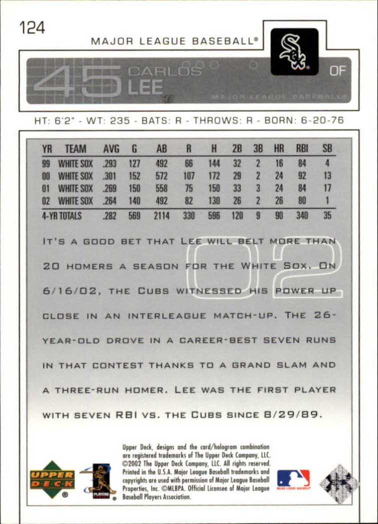 2003 Upper Deck #124 Carlos Lee back image