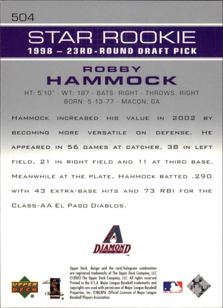 2003 Upper Deck #504 Robby Hammock SR RC back image