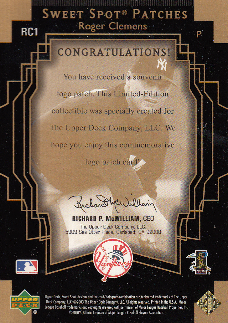 2003 Upper Deck Sweet Spot - Patches Randy Johnson #RJ1 for