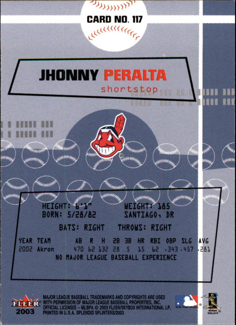 2003 Fleer Splendid Splinters #117 Jhonny Peralta BB back image