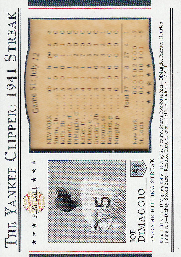 2003 Upper Deck Play Ball Yankee Clipper 1941 Streak #S51 Joe DiMaggio SI