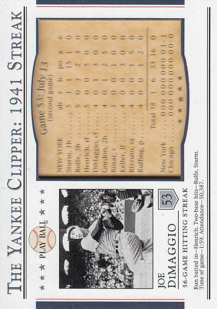 2003 Upper Deck Play Ball Yankee Clipper 1941 Streak #S53 Joe DiMaggio SI
