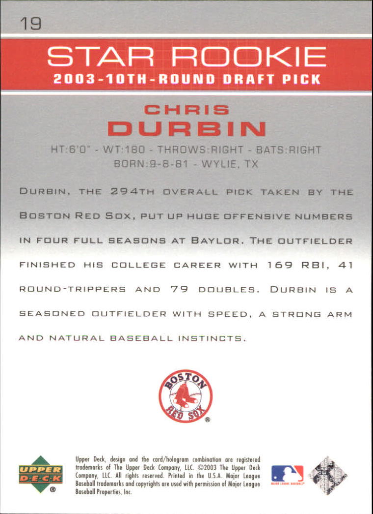 2003 Upper Deck Prospect Premieres #19 Chris Durbin XRC back image