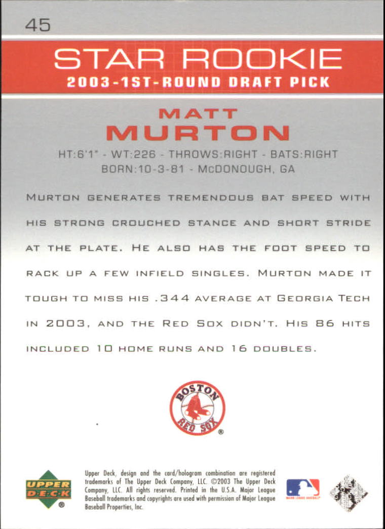2003 Upper Deck Prospect Premieres #45 Matt Murton XRC back image