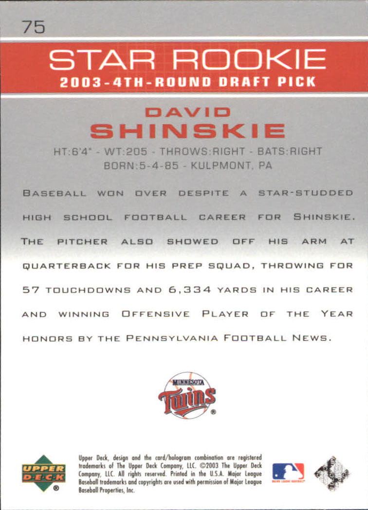 2003 Upper Deck Prospect Premieres #75 David Shinskie XRC back image