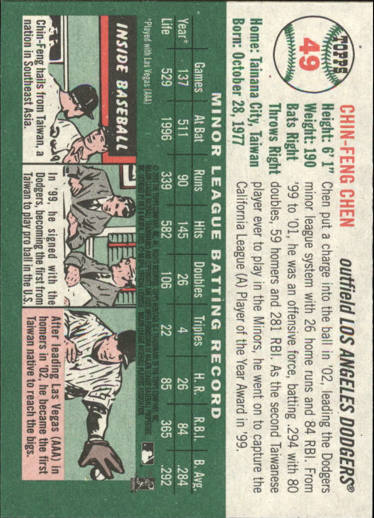 2003 Topps Heritage #49 Chin-Feng Chen back image
