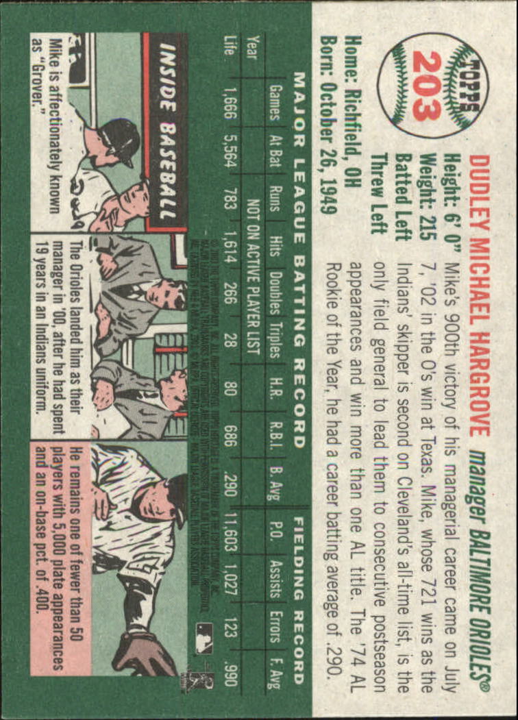 2003 Topps Heritage #203 Mike Hargrove MG back image