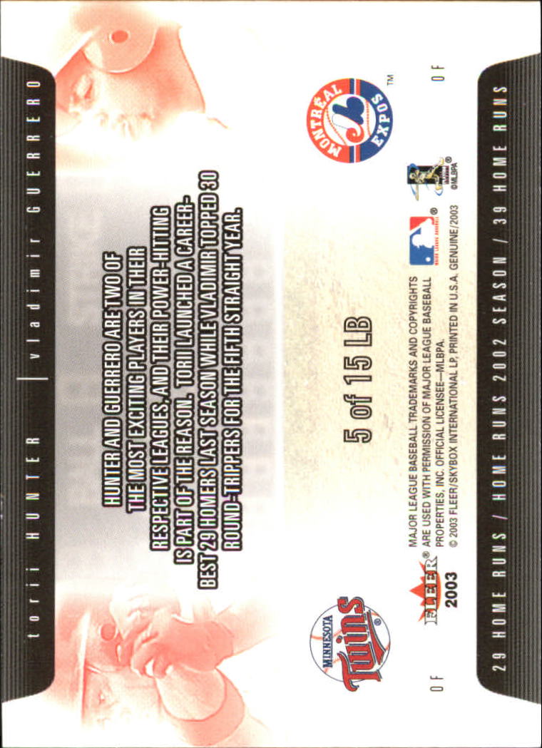 2003 Fleer Genuine Longball Threats #5 T.Hunter/V.Guerrero back image