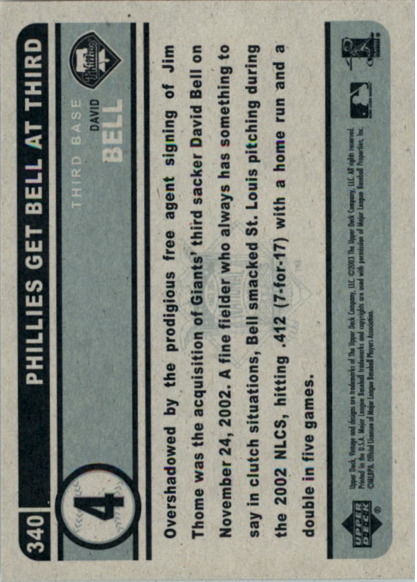 2003 Upper Deck Vintage #340 David Bell back image