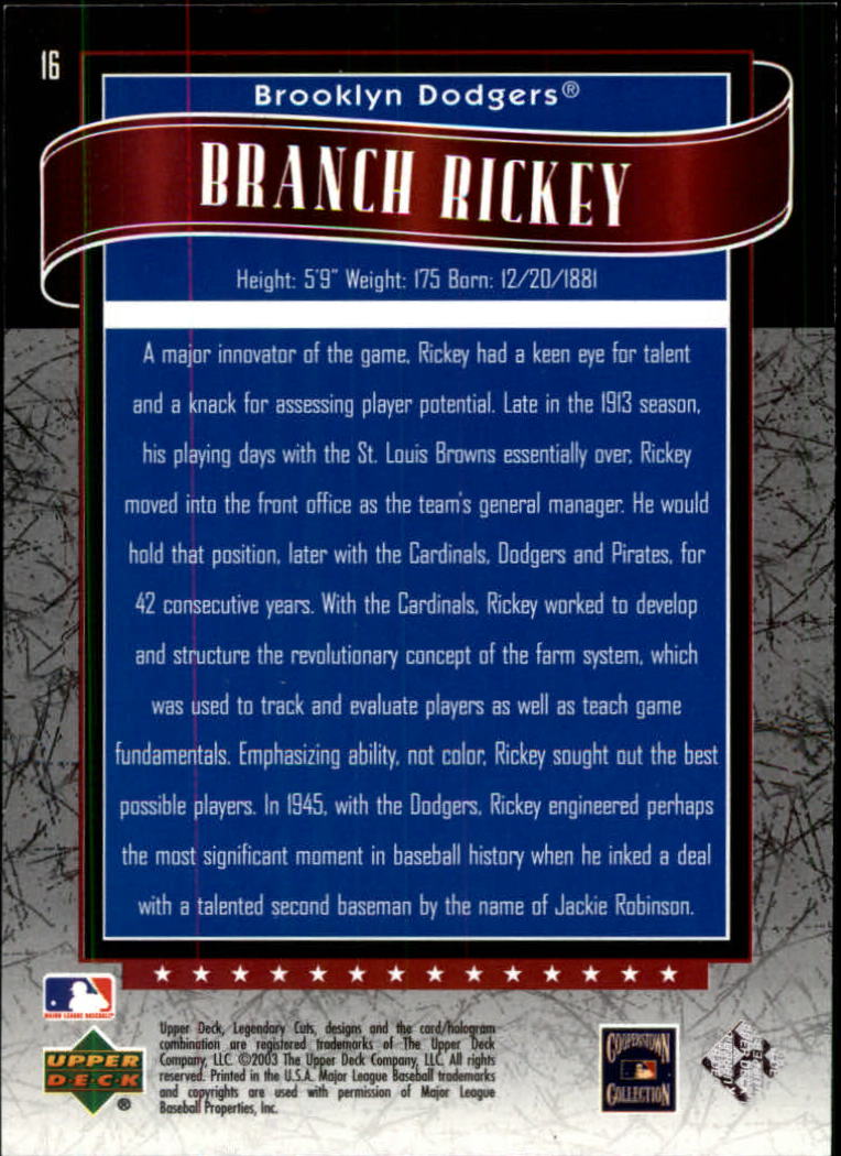 2003 SP Legendary Cuts #16 Branch Rickey back image