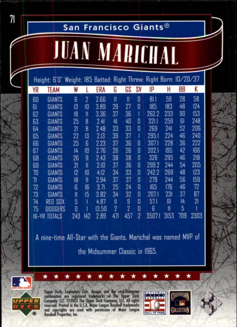 2003 SP Legendary Cuts #71 Juan Marichal back image