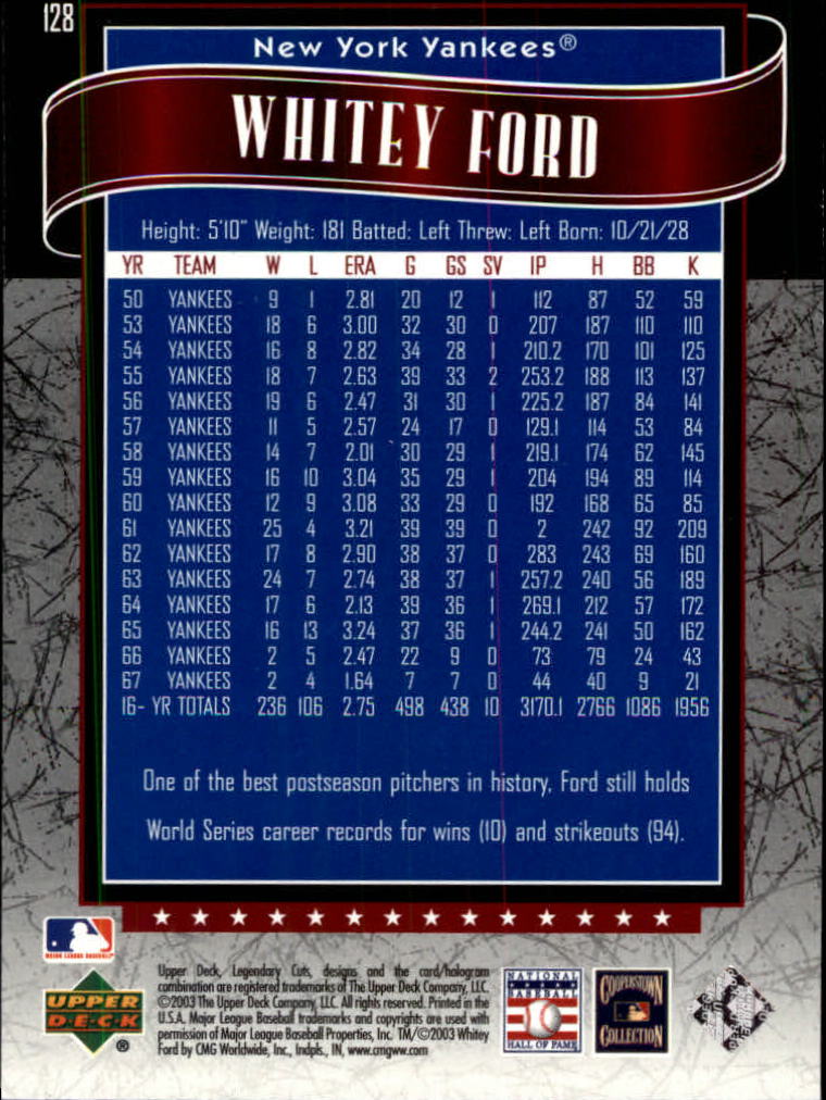 2003 SP Legendary Cuts #128 Whitey Ford back image