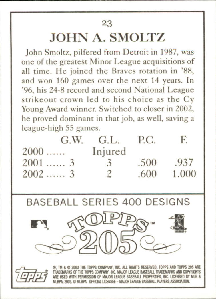 2003 Topps 205 #23 John Smoltz back image