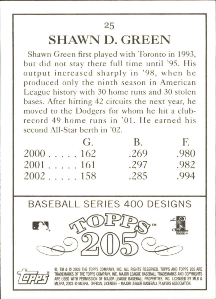 2003 Topps 205 #25 Shawn Green back image