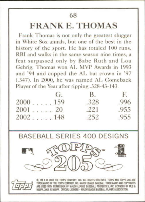 2003 Topps 205 #68 Frank Thomas back image