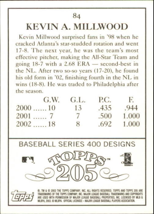 2003 Topps 205 #84 Kevin Millwood back image