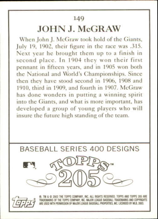 2003 Topps 205 #149 John McGraw REP back image
