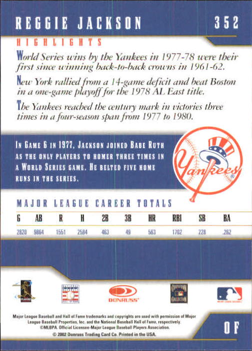 2003 Donruss Team Heroes #352 Reggie Jackson Yankees back image