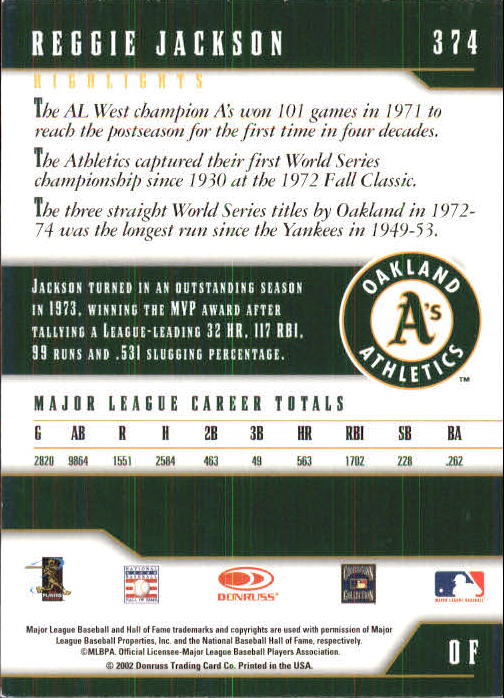 2003 Donruss Team Heroes #374 Reggie Jackson A's