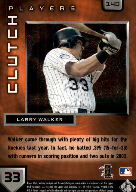 2003 Upper Deck Victory #140 Larry Walker CP back image