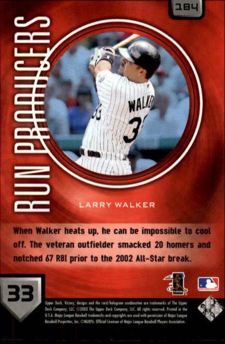 2003 Upper Deck Victory #184 Larry Walker RP back image